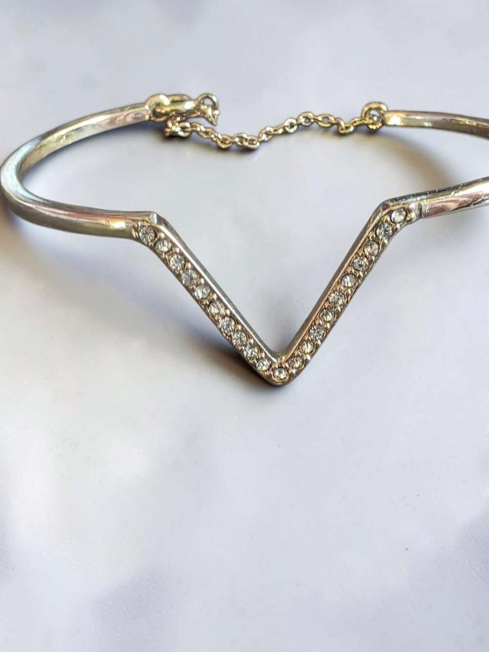 Gold Tone Rhinestone V Shape Cuff Bracelet - Picture 2 of 4